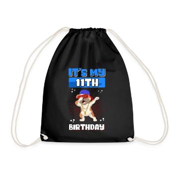 11. Geburtstag Geschenkidee 11 Jahre Geschenk - Turnbeutel - Schwarz - Vorne