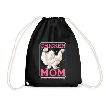 Silk Chicken Mom Silk Chickens Silkie Chicken Gift - Drawstring Bag - black - Front