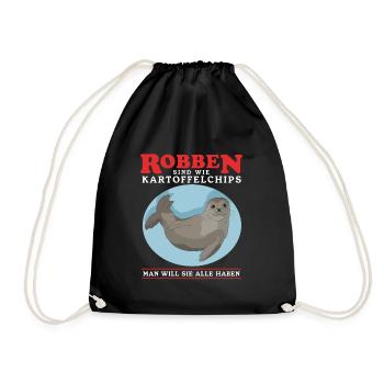 Robbe Seehund Seelöwe Kegelrobbe Robben Geschenk - Turnbeutel - Schwarz - Vorne