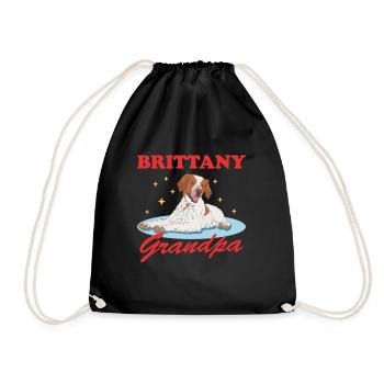 Brittany Grandpa Spaniel Breton Dog Gift - Drawstring Bag - black - Front