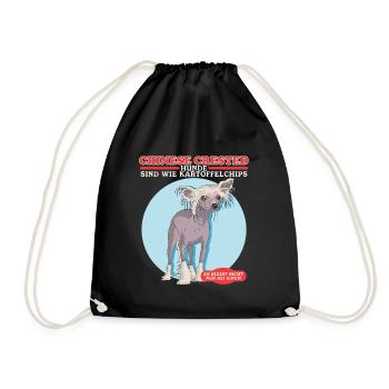 Chinese Crested Chinesischer Schopfhund Geschenk - Turnbeutel - Schwarz - Vorne