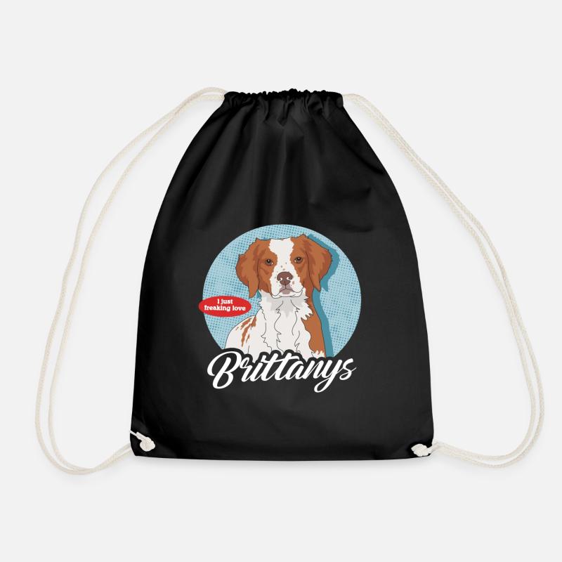 Brittany Dogs Spaniel Breton Gift - Drawstring Bag - black