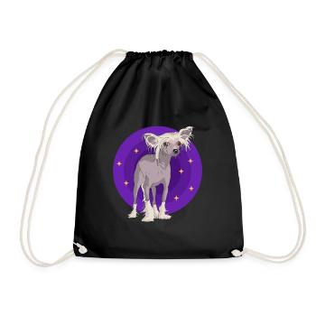 Chinese Crested Chinesischer Schopfhund Geschenk - Turnbeutel - Schwarz - Vorne