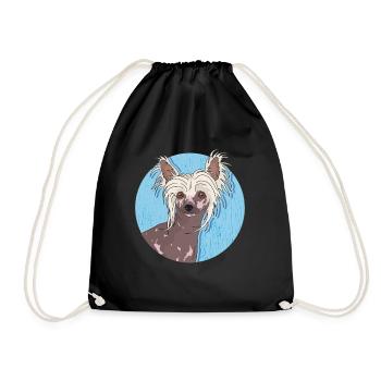 Chinesischer Schopfhund Chinese Crested Geschenk - Turnbeutel - Schwarz - Vorne