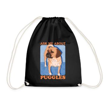 Puggle Hunde Hundebesitzer Hundehalter Geschenk - Turnbeutel - Schwarz - Vorne