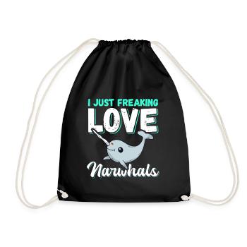 Narwal Wal Narwale Wale Narwhal Geschenk - Turnbeutel - Schwarz - Vorne