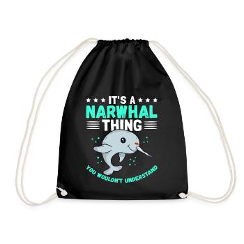 Narwal Wale Narwale Narwhal Wal Geschenk - Turnbeutel - Schwarz - Vorne