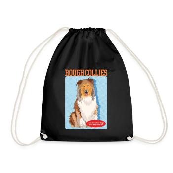 Collie Dogs Longhair Collie Gift - Drawstring Bag - black - Front