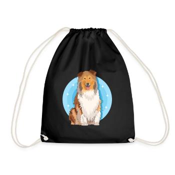 Collie Langhaarcollie Rough Collies Geschenk - Turnbeutel - Schwarz - Vorne