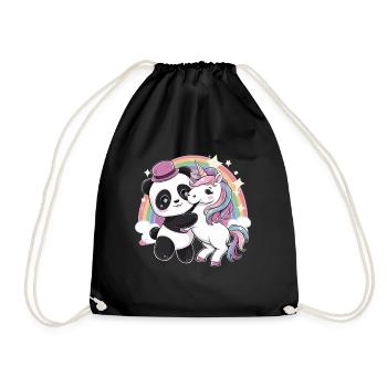 Cute Kawaii Panda with Unicorn - Drawstring Bag - black - Front