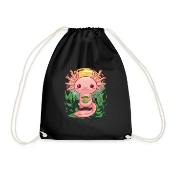 Kawaii Axolotl liebt grünen Tee - Turnbeutel - Schwarz - Vorne