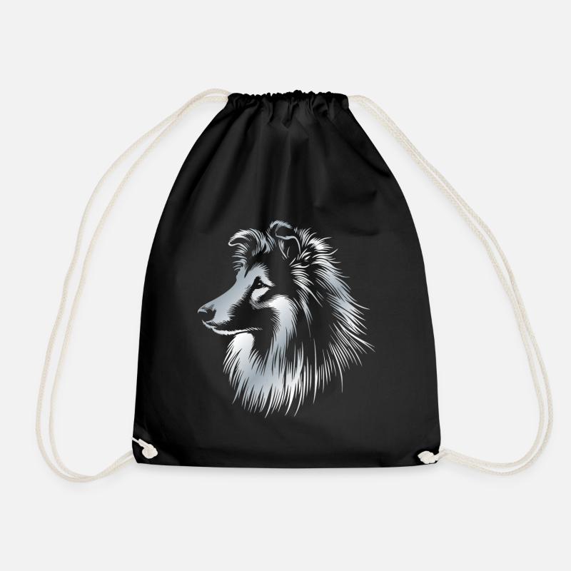 Sheltie | Shetland Sheepdog Dog Head silver - Drawstring Bag - black