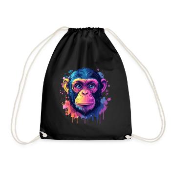 Psychedelic monkey with vibrant colors - Drawstring Bag - black - Front