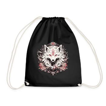 A wolf style tattoo with flowers - Drawstring Bag - black - Front