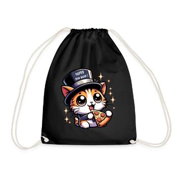 New Year Sylvester Cat Salam Pizza Happy New Year - Drawstring Bag - black - Front