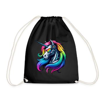 Cool Cyborg Unicorn Rainbow - Drawstring Bag - black - Front