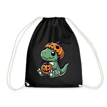 Mignon Halloween Dino T-Rex Dessin animé Citrouille - Sac de sport léger - noir - Devant