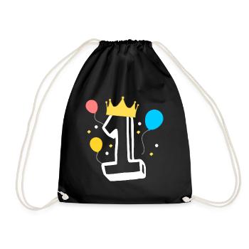 Number 1 with a crown and balloons - Drawstring Bag - black - Front
