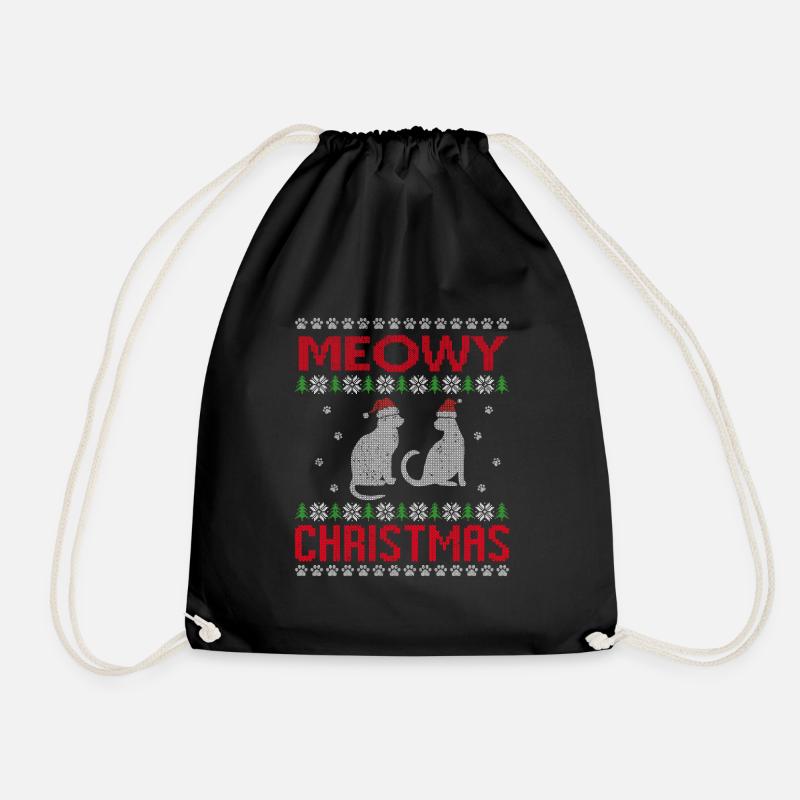 Meowy Weihnachten, Weihnachtspyjama - Turnbeutel - Schwarz