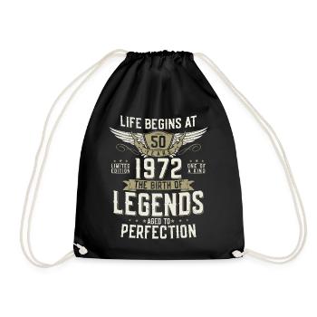 50th birthday born in 1972 vintage legends - Drawstring Bag - black - Front