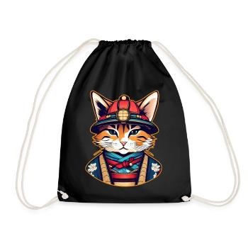 Cute samurai cat - Drawstring Bag - black - Front