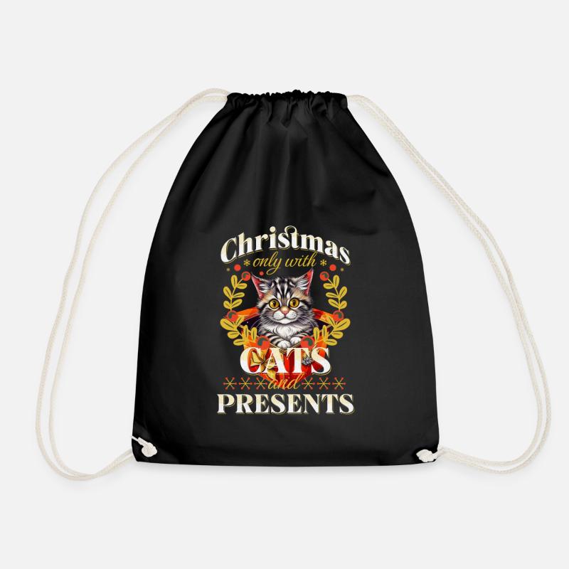 CATS and Presents Christmas - Drawstring Bag - black