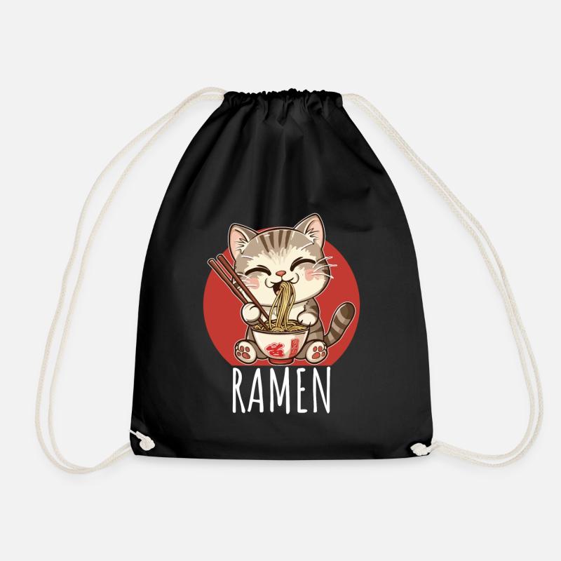 Ramen Kawaii Katze Japan Anime Manga Cat Neko - Drawstring Bag - black