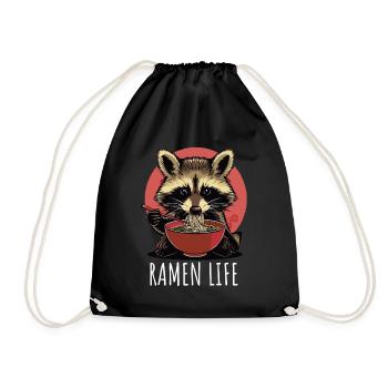 Waschbär süß mit Ramen Life Kawaii Japan - Turnbeutel - Schwarz - Vorne