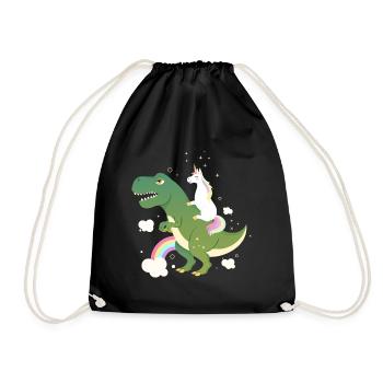 Unicorn Riding On Dinosaur - Drawstring Bag - black - Front