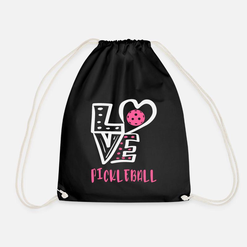 I love Pickleball - Drawstring Bag - black