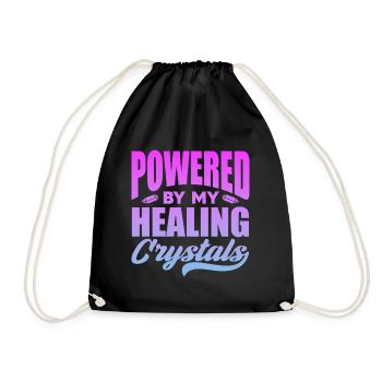 Powered by my healing crystals - Drawstring Bag - black - Front