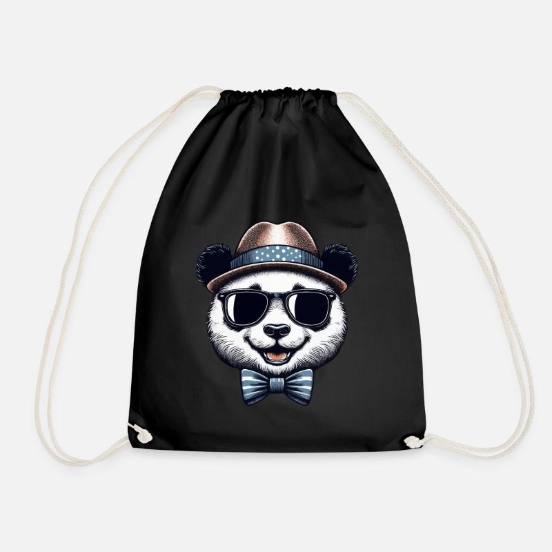 Stylish Panda - Drawstring Bag - black