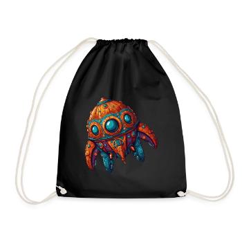 Colorful imaginative whimsical spaceship - Drawstring Bag - black - Front