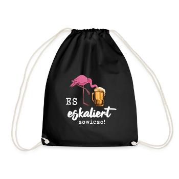 Es eskaliert eh wieder Flamingo Bier Party - Turnbeutel - Schwarz - Vorne