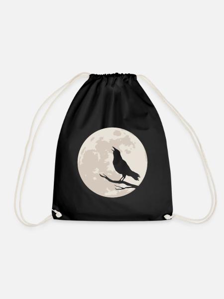 Crow silhouette before full moon - Drawstring Bag - black