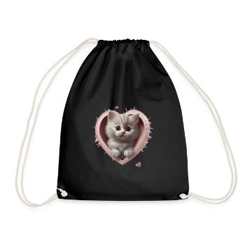 Chaton coeur. - Sac de sport léger - noir - Devant