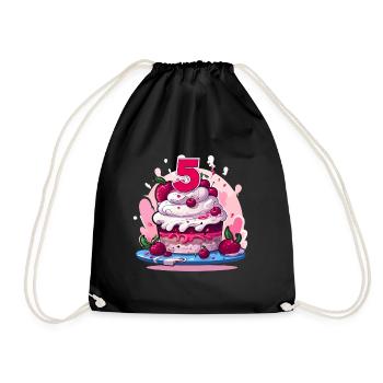 5 year old cake - Drawstring Bag - black - Front