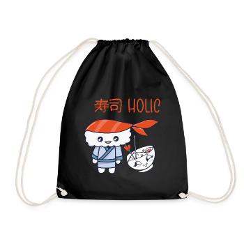 Kawaii Japanese Food Salmon Salmon Sushi Roll - Drawstring Bag - black - Front