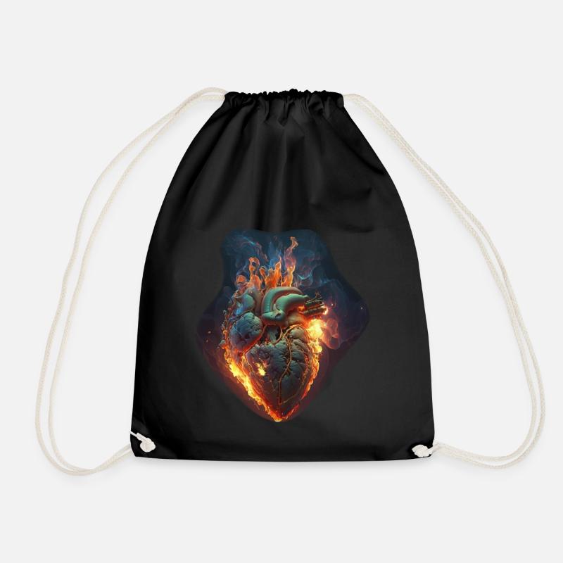 Heart in Flames I - Drawstring Bag - black