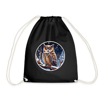 Eagle owl in winter - Drawstring Bag - black - Front