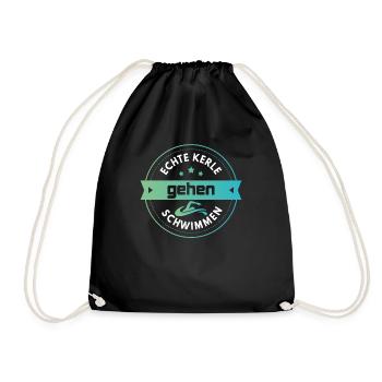 Schwimmen – Shirt Badehose baden Freibad Geschenk - Turnbeutel - Schwarz - Vorne