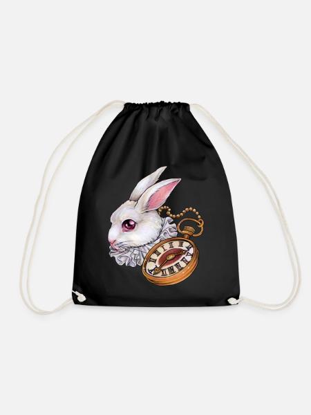 Weißes Kaninchen Hase mit Taschenuhr Alice Style - Turnbeutel - Schwarz