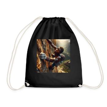 Man climbing steep rock face by Angelical Art - Drawstring Bag - black - Front
