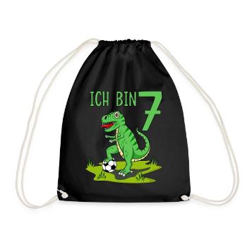 Dinosaur Rex Football 7 Birthday - Drawstring Bag - black - Front