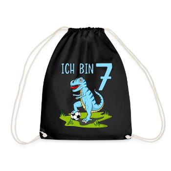 Dinosaur Rex Football 7 Birthday Blue - Drawstring Bag - black - Front