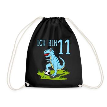 Dinosaur Rex Football 11th Birthday Blue - Drawstring Bag - black - Front