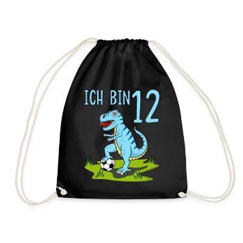 Dinosaur Rex Football 12 Birthday Blue - Drawstring Bag - black - Front