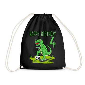Dinosaur Rex Football 4 Happy Birthday Green - Drawstring Bag - black - Front