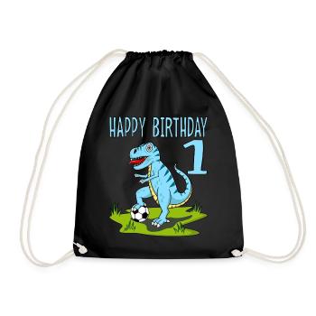 Dinosaurier Rex Fußball 1 Happy Birthday Blau - Turnbeutel - Schwarz - Vorne