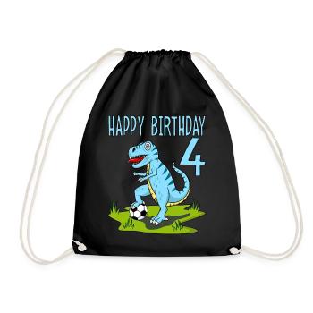 Dinosaur Rex Football 4 Happy Birthday Blue - Drawstring Bag - black - Front